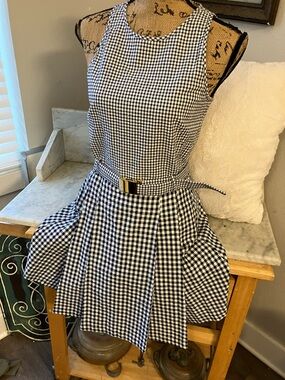 Michael Kors Black and White Gingham Dress Gorgeous Gold Belted!! 4